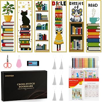CYANFOUR 6 Pcs Cross Stitch Bookmark Kit for Beginners