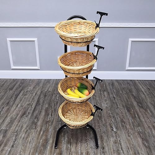 Miniatura 3 de Soporte 15603 para 4 canastas de mimbre escalonadas, estante para exposición en tienda de abarrotes