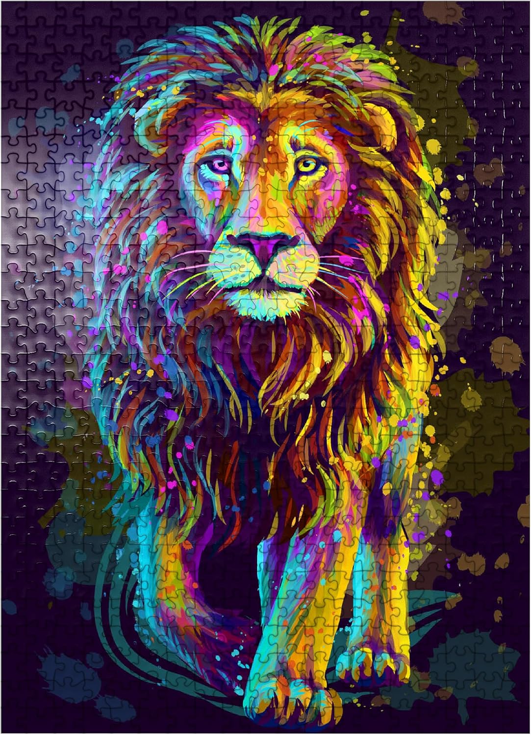 MyPuzzle Artistic Neon Colored Portrait of A Lion in Pop Art Style - Premium 500 Piece Jigsaw Puzzle for Adults