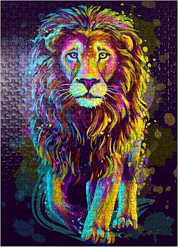 MyPuzzle - Rompecabezas artístico de 500 piezas para adultos con retrato de un león en estilo pop art, color neón