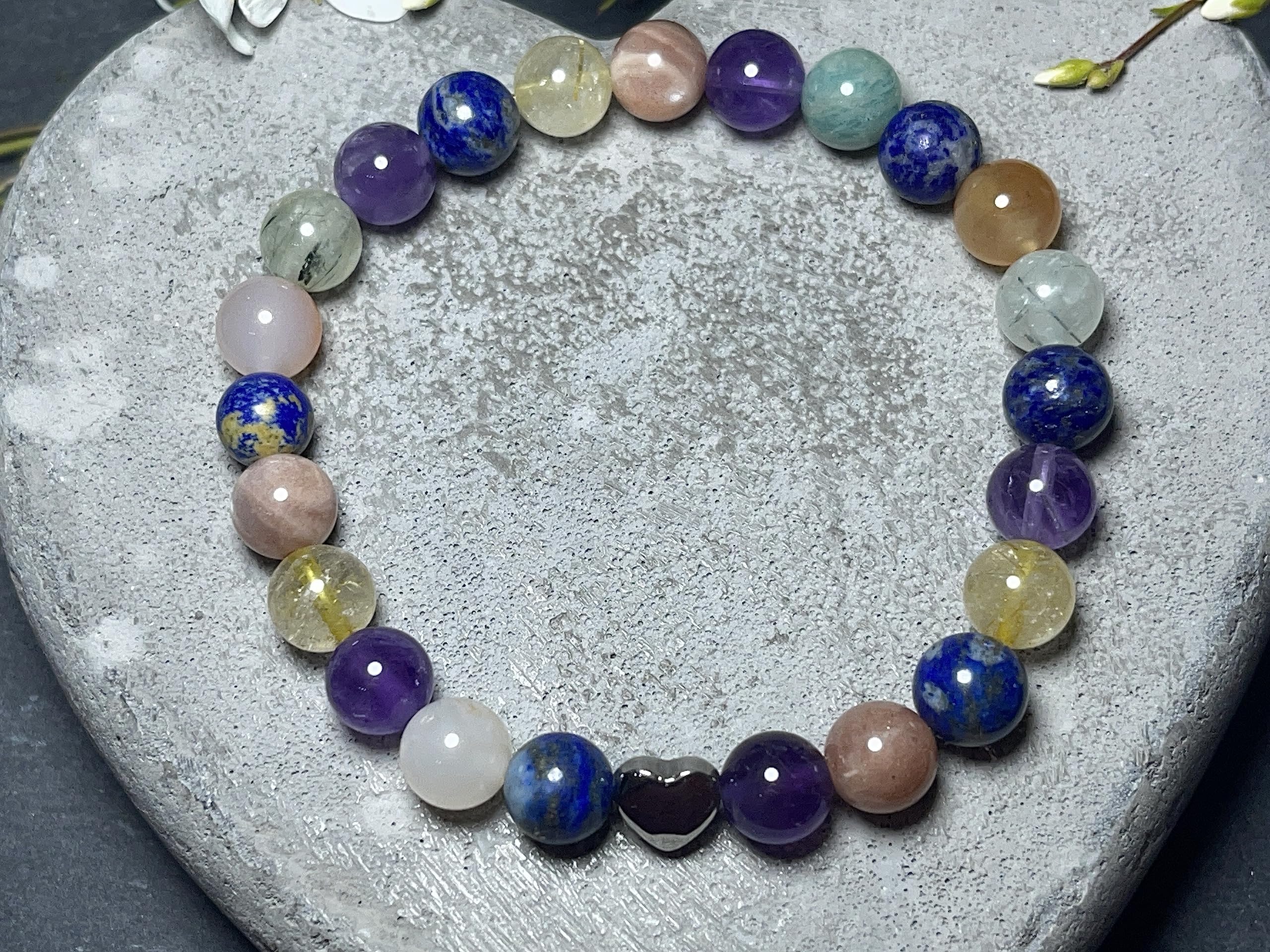 Perlenarmband echte Edelsteine 8mm mit Edelstahlherz – Symbol für Liebe & Freundschaft – Spiritueller handgemachter Schmuck