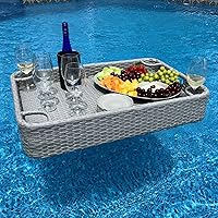 Vista 1 de SUNJOY Bandeja flotante de mimbre de 36 x 24 pulgadas. Accesorio de piscina con marco de aluminio, bandeja flotante para servir bebidas, aperitivos