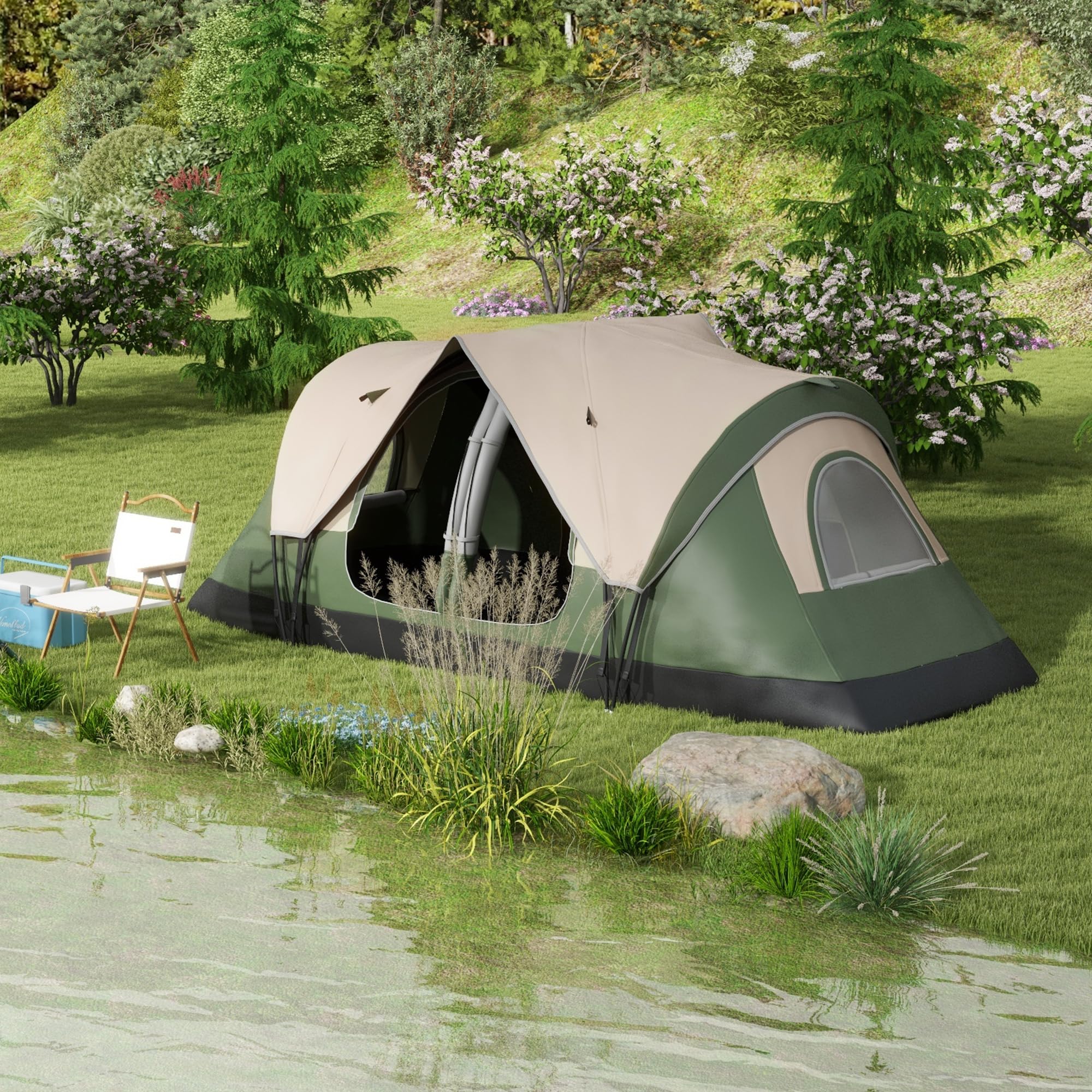 Outsunny Tenda da Campeggio 6-8 Posti 2 Stanze Separate Tunnel Protezione PU2000mm 450x215x180 cm