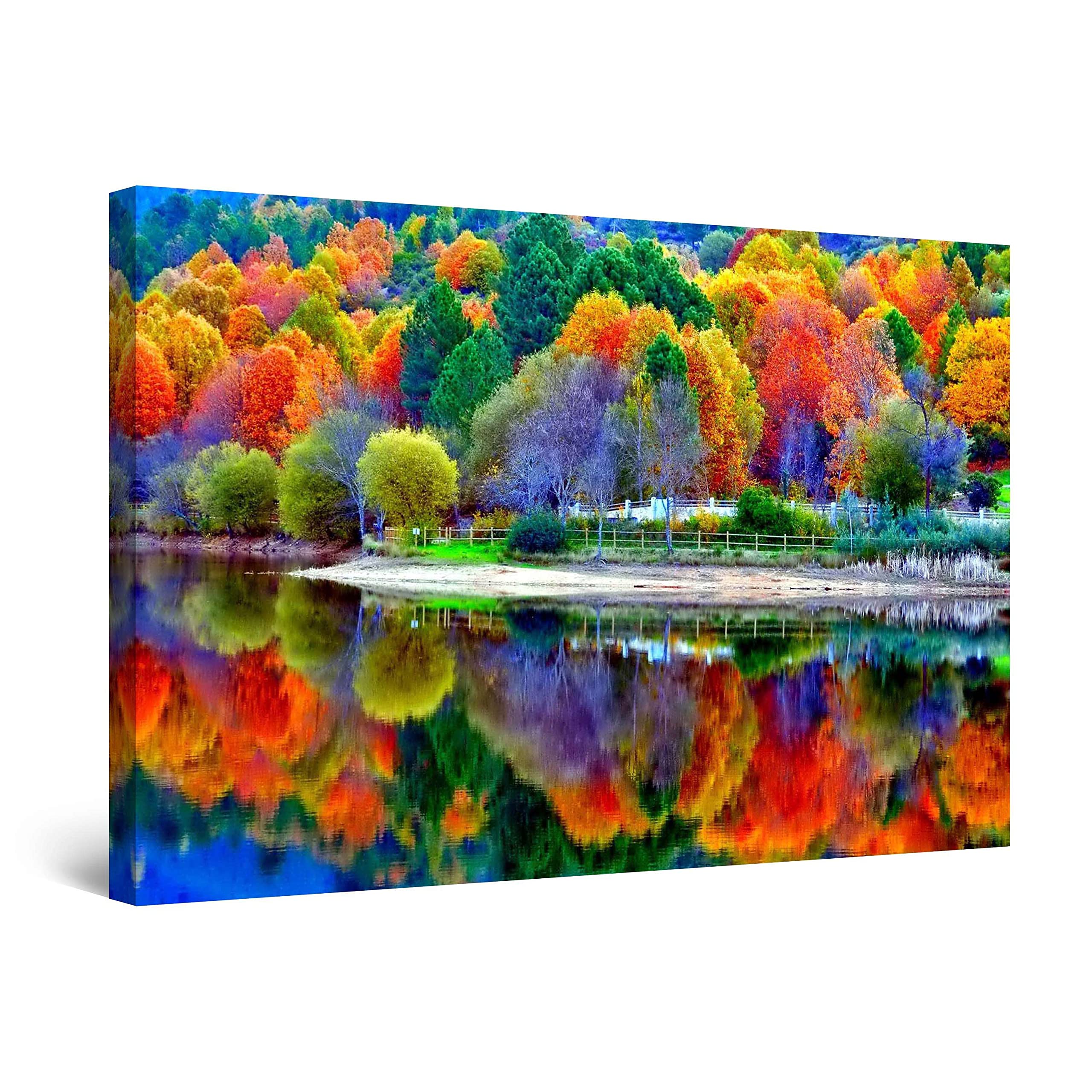 Startonight Canvas Wall Art - Colors of Forest Water Reflection, Nature Framed 32 x 48 Inches