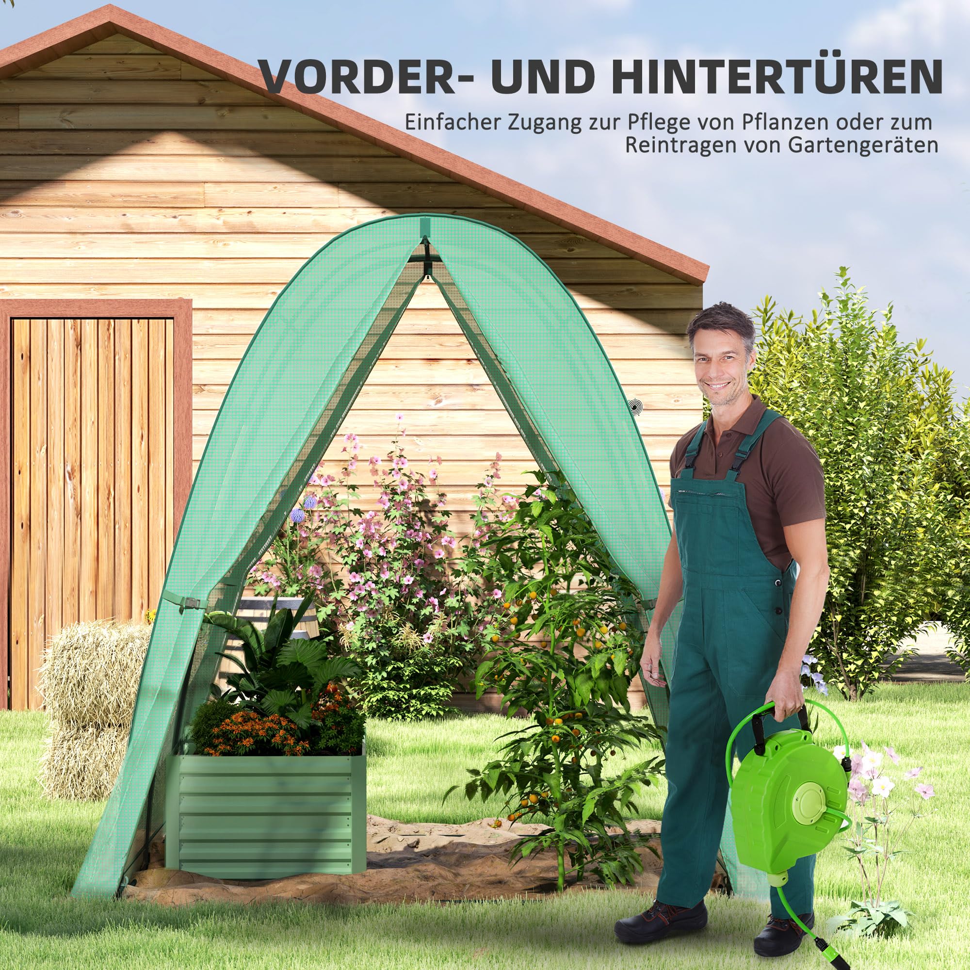 Invernadero Outsunny con Puerta Enrollable, 2 Ventanas, Invernadero de lámina de Acero Resistente al Invierno, Invernadero para balcón, jardín, casa para Tomates 180 x 180 x 200 cm, Invernadero para