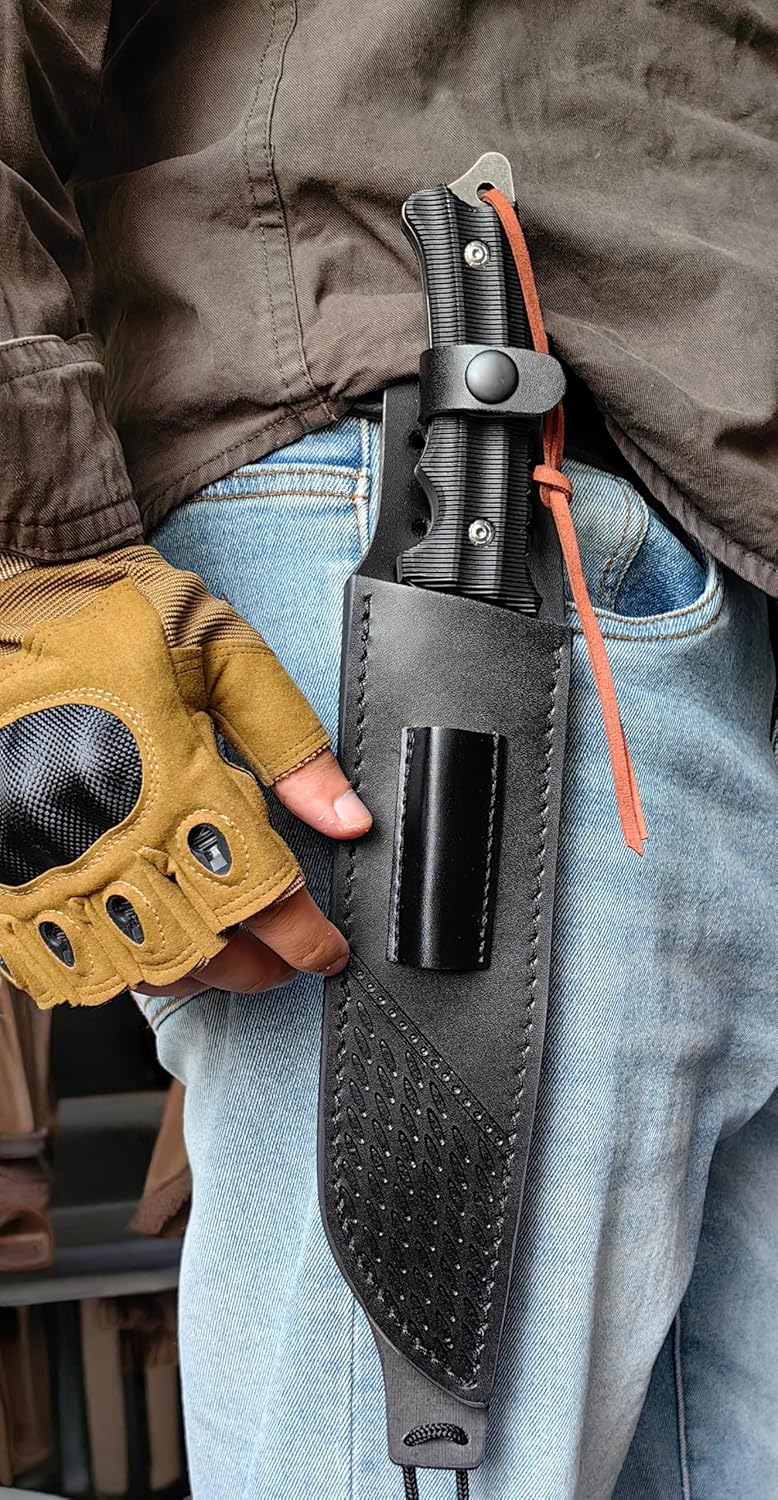 R36 Heavy hunting knife -14" Fixed Blade - Tactical Knife for Survival Gear - Full Tang, D2 Steel Blade - Camping Survival Knife - Plain edge, Stone wash color