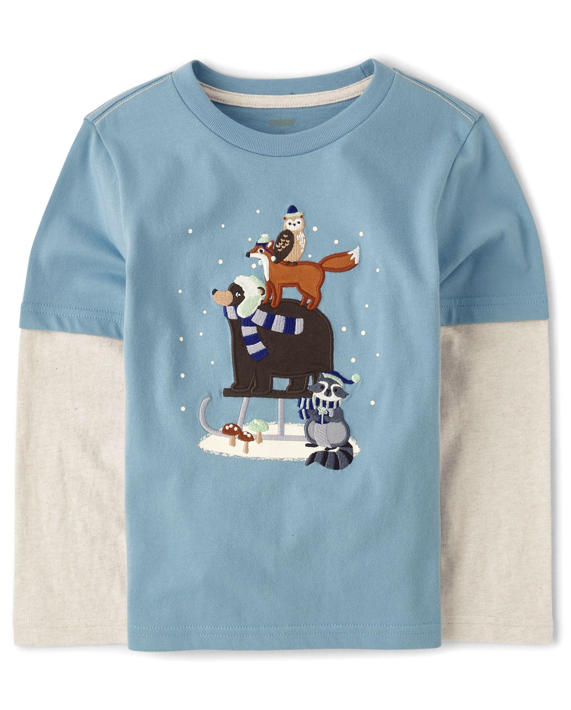 Gymboree Boys and Toddler Embroidered Graphic Long Sleeve Layered T-Shirts