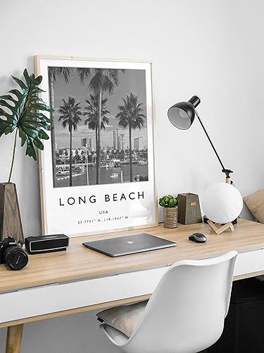 Miniatura 3 de Impresión de pared de playa larga, arte de pared de playa larga, impresión de Estados Unidos, arte de viaje americano en blanco y negro, foto