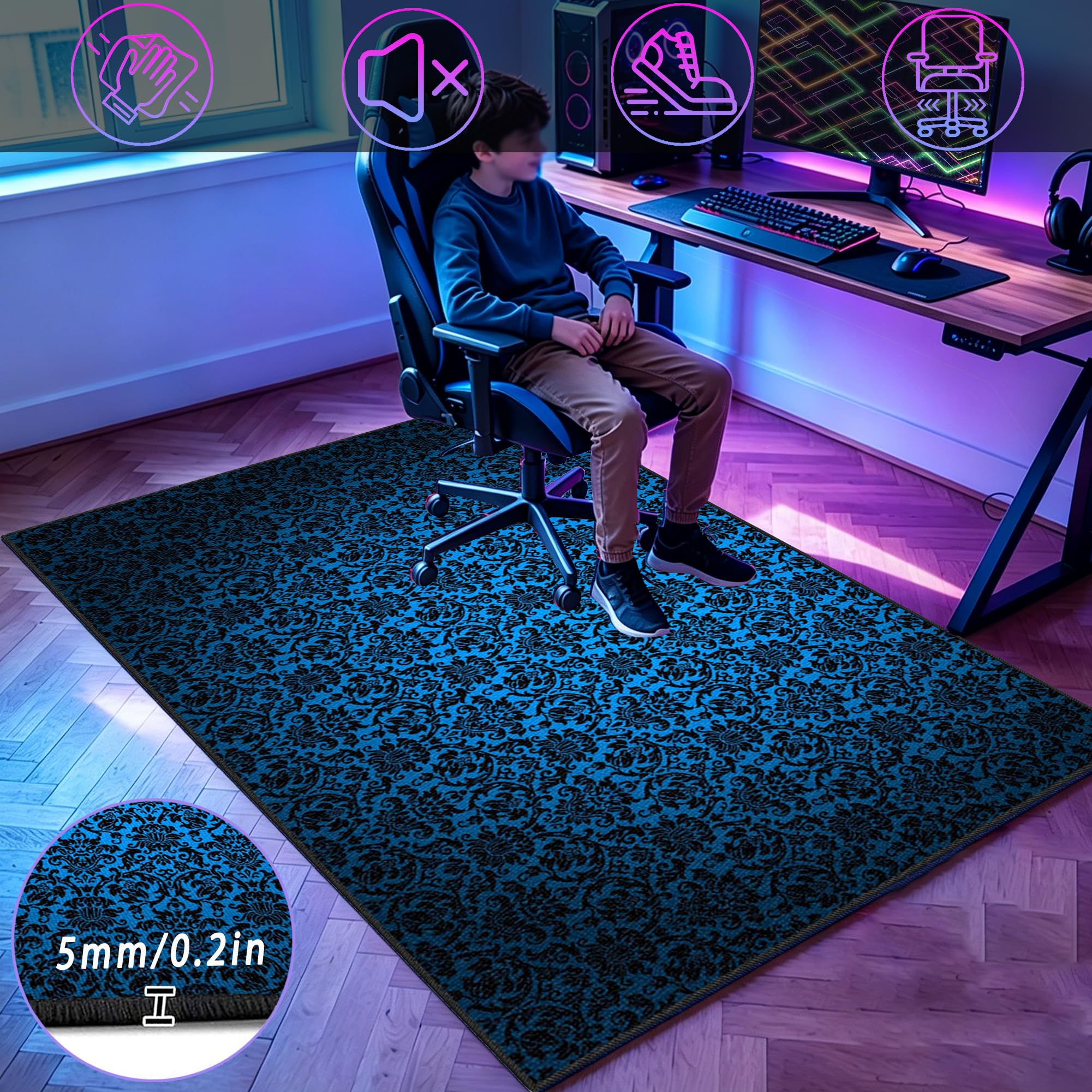 Dywan do sypialni Gaming Mata do gier na krzesło komputerowe 110 x 160 cm Antypoślizgowy dywan krzesło do gier na salę zabaw Dywan do salonu dla graczy Chłopiec