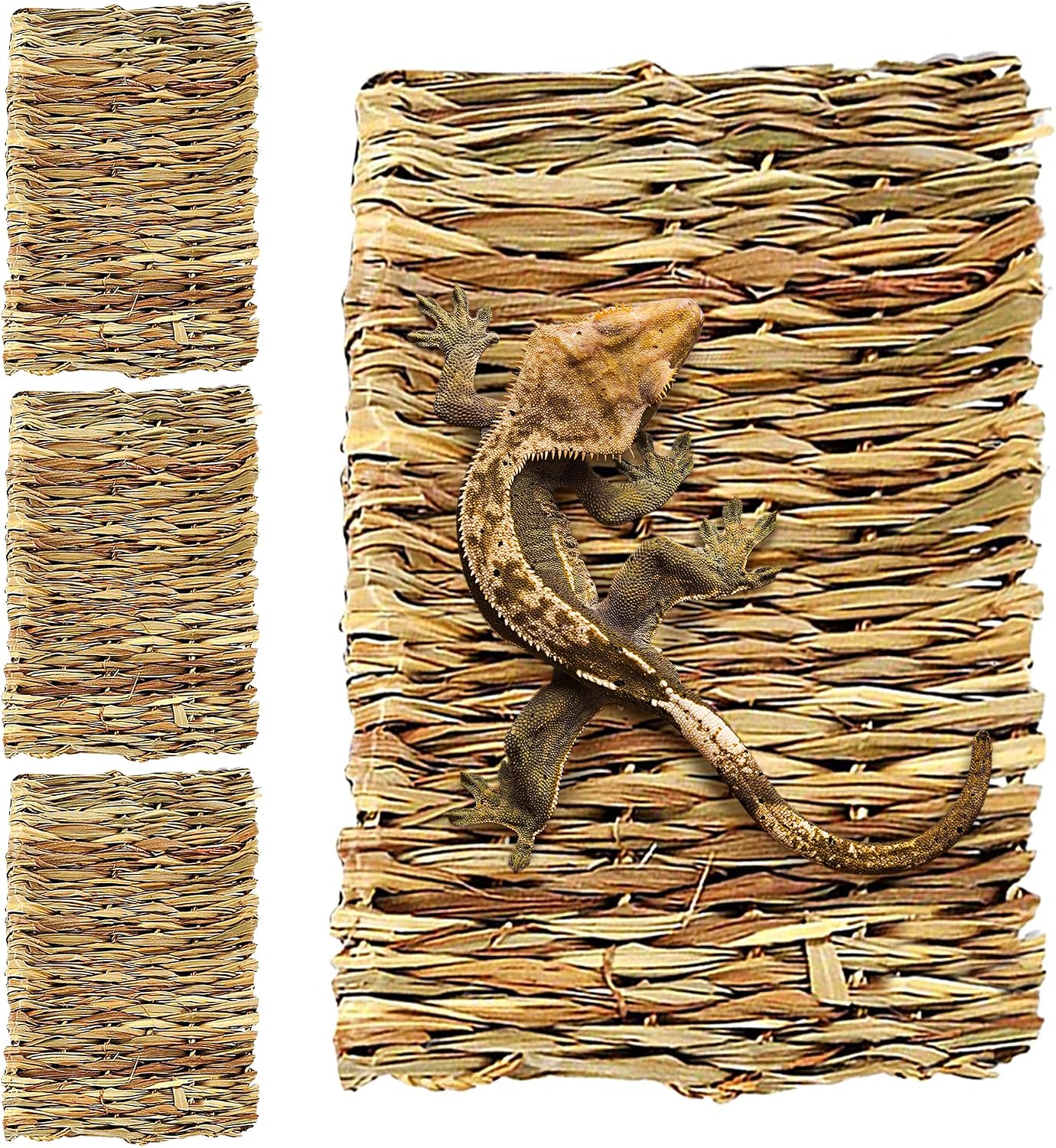 Meric Leopard & Crested Gecko Grass Mat, 4 Pack, Straw Bedding Floor Mat for Nesting Cage, Glass Tank Background Décor, Use as Peg Board…