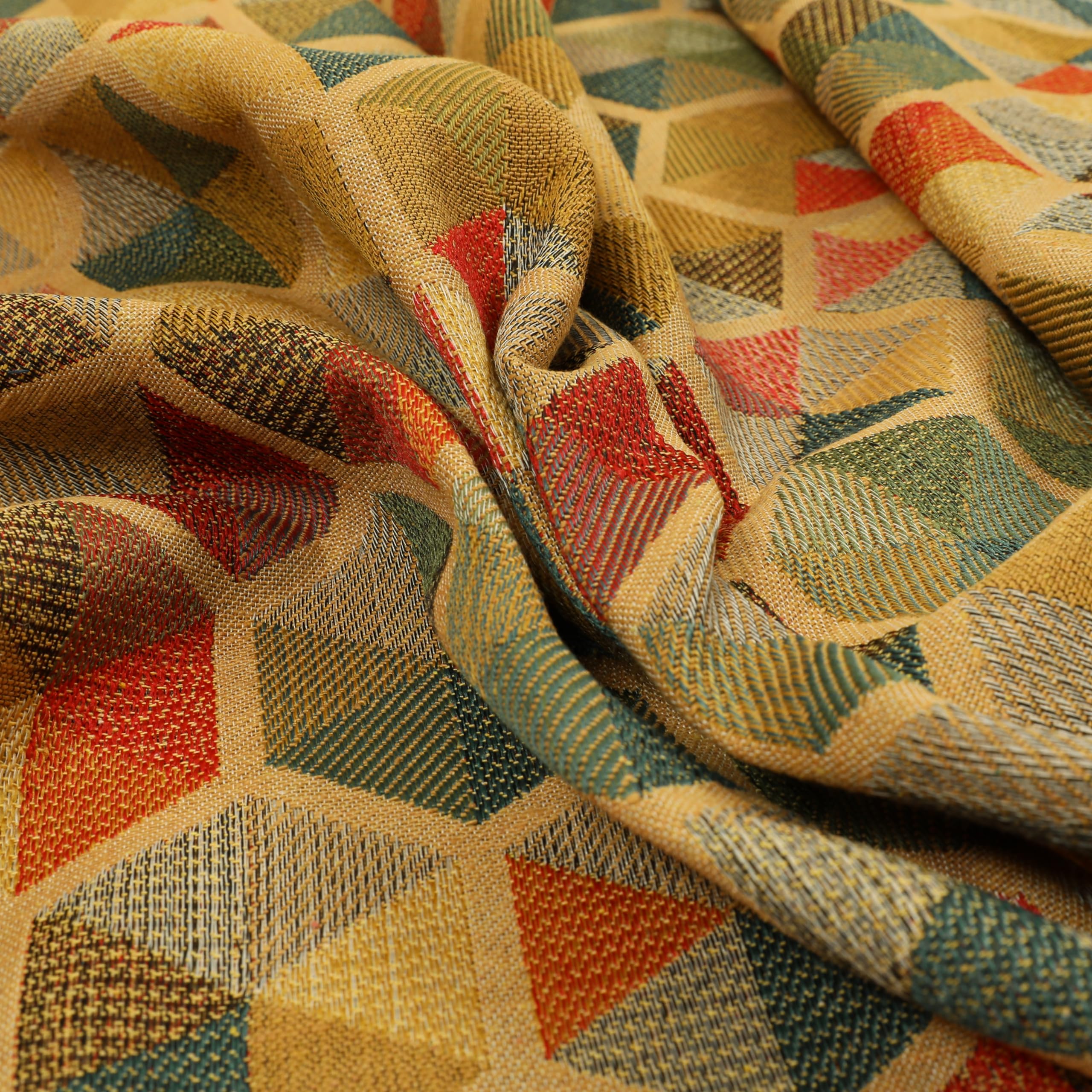 Redbrick Mill Fabrics Flame Retardant Yellow Multicolour Chenille Upholstery Curtain Fabric Geometric Hexagon Pattern (1 Metre) โ image 1
