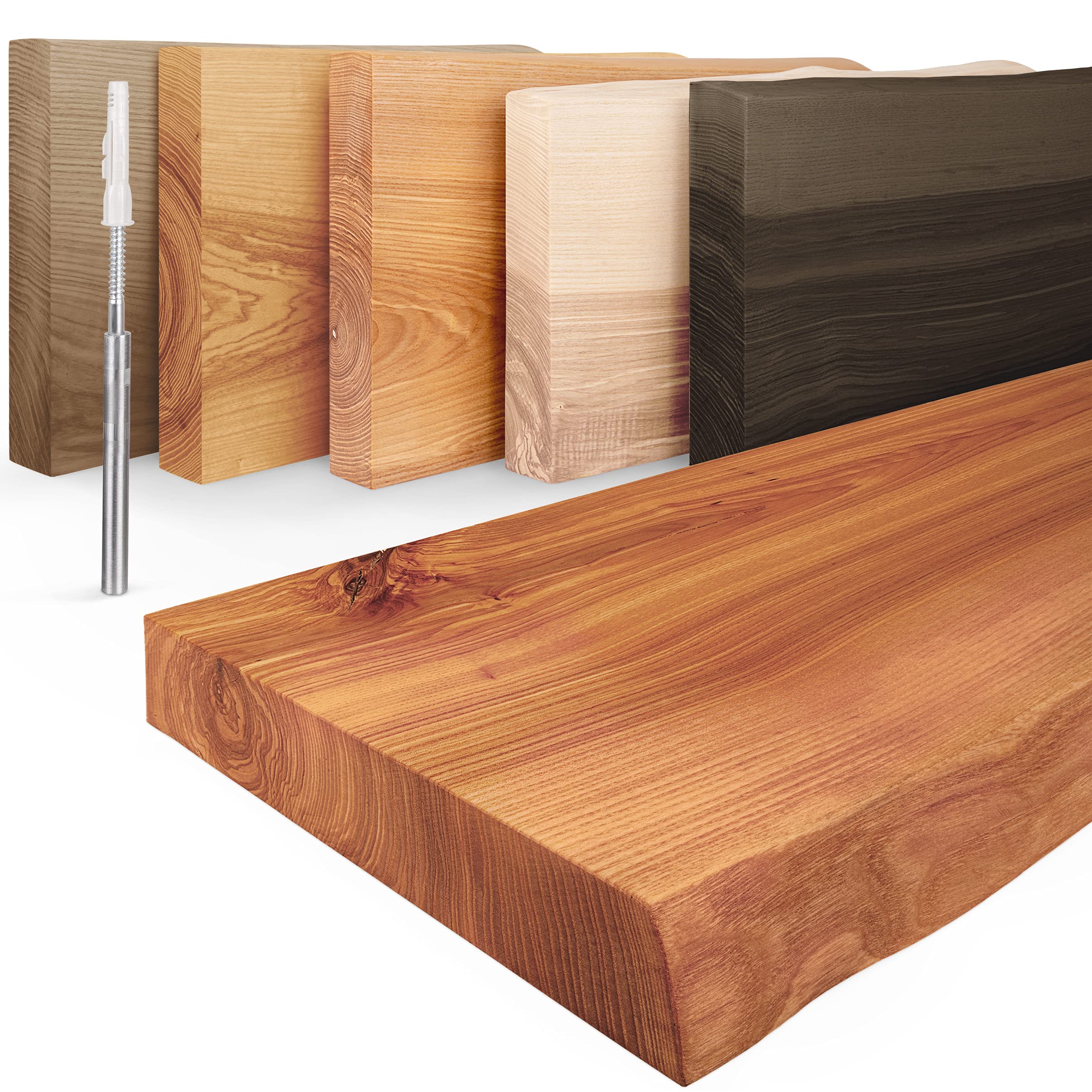 LAMO Manufaktur Estantería Flotante Pared de Madera con fijación Invisible | Estantería 100 cm Ancho para salón, Cocina, Oficina | Color: Natural, Borde: Natural | Madera Maciza, diseño Moderno — view 12