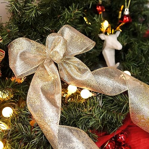Miniatura 6 de CT CRAFT LLC Tela metálica dorada champagne con cinta de copo de nieve dorado con alambre de 2.5 pulgadas x 10 yardas para decoración del hogar de