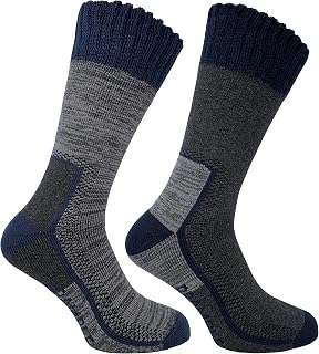 Bramble Men's Weekend Rambler Walking Boot Socks | Cotton Rich Breathable Ventilation Outdoor Hiking Socks | Soft Grip Cushioned Comfort | Grey/Navy | 2 Pairs | UK Size 6-11