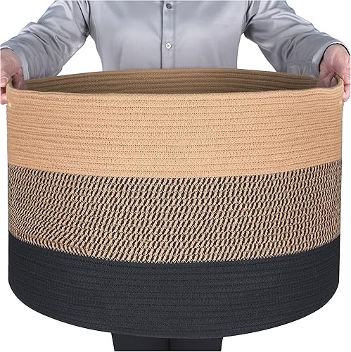MINTWOOD Design Cesta de almacenamiento extra grande de 22 x 14 pulgadas, cesta de lavandería, cestas de cuerda de algodón tejidas decorativas para