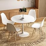 Aykah 39.5 inch Round Dining Table for 4 - White Top Round Table - Saves Space with Metal Pedestal Base for Dining Room, Kitchen, Living Room (White, 39.5")