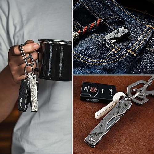 Vista 29 de KeyUnity KK01 Cuchillo plegable de titanio, cuchillo de bolsillo EDC con hoja reemplazable #24, para caza al aire libre, campamento, pesca, PVD Negro