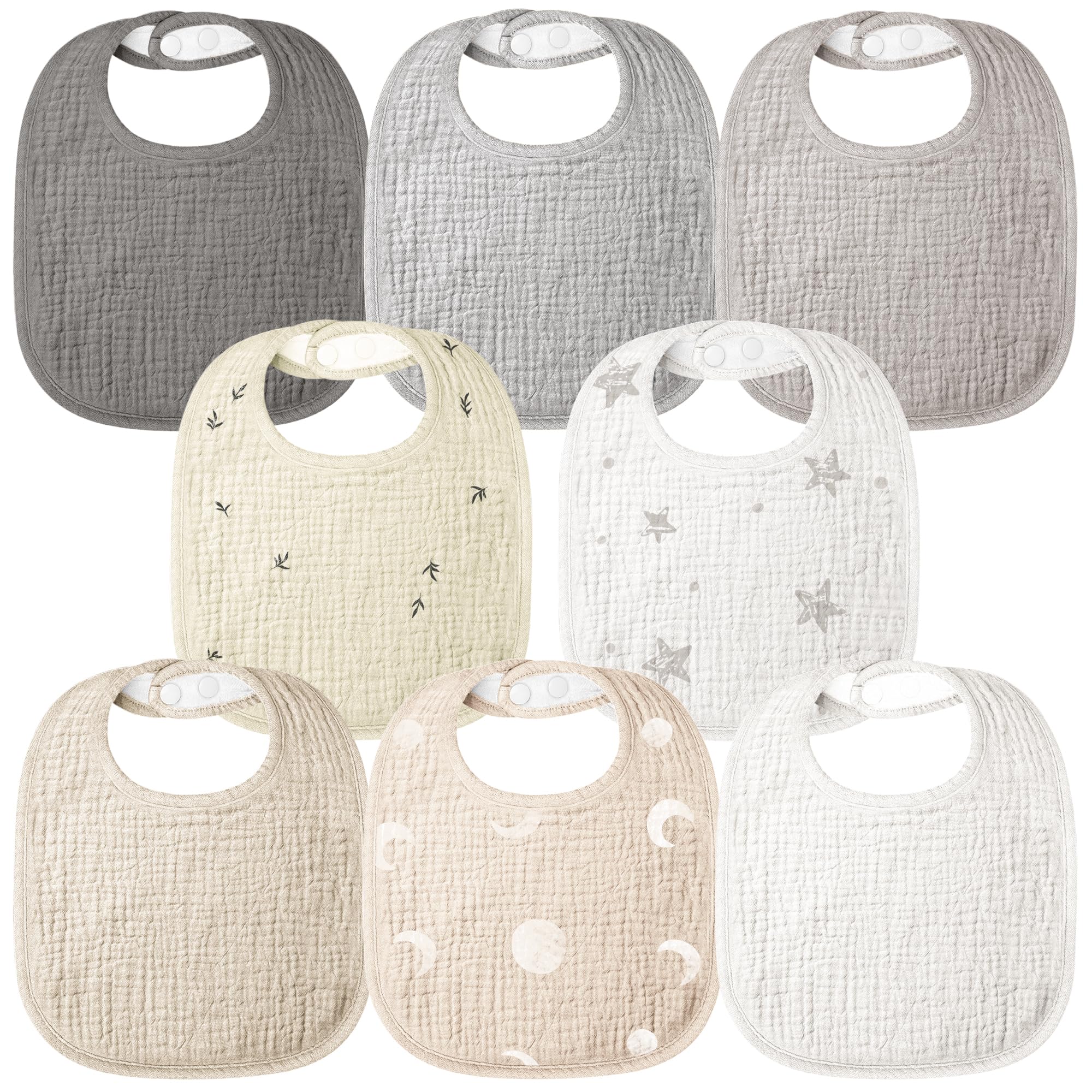 Bearmoss Lätzchen Baby Musselin Sabberlätzchen für Babys, 100% Baumwolle Quadratische Halstuch Baby Verstellbare Babylätzchen Weiche Sabberlätzchen für Junge und Mädchen,8 Stück