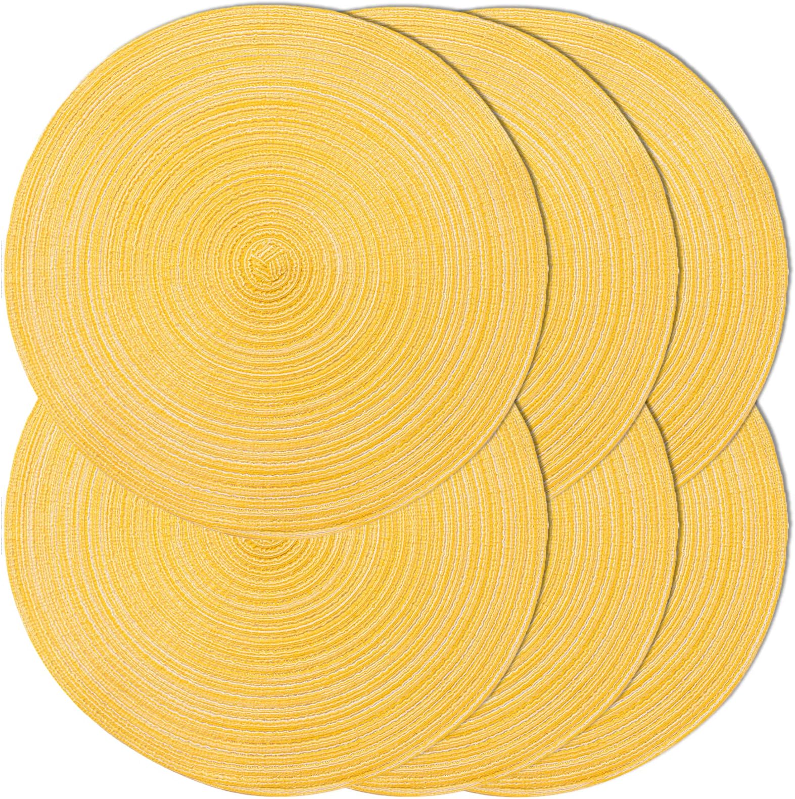 Round Braided Placemats 15 Inch Round Table Mats Set of 6 for Dining Tables Natural Woven Heat Resistant Place Mats (Round Yellow)