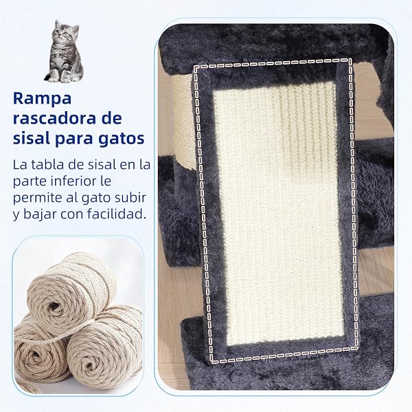 Gitelsnour Rascador para Gatos de Interior, Árbol para Gatos para Gatitos, con Postes, Plataforma Superior Desmontable, Pompones, Cuevas, Cestas, Gris Ahumado GCT006SG - 5