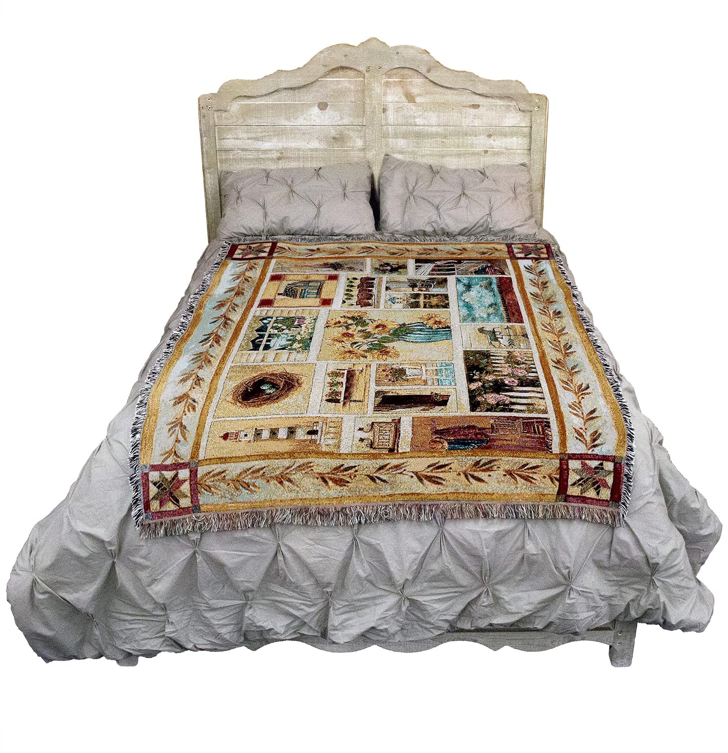 American Country Quilt Blanket - Gift Tapestry Throw Woven from Cotton - Made in the USA (72x54)