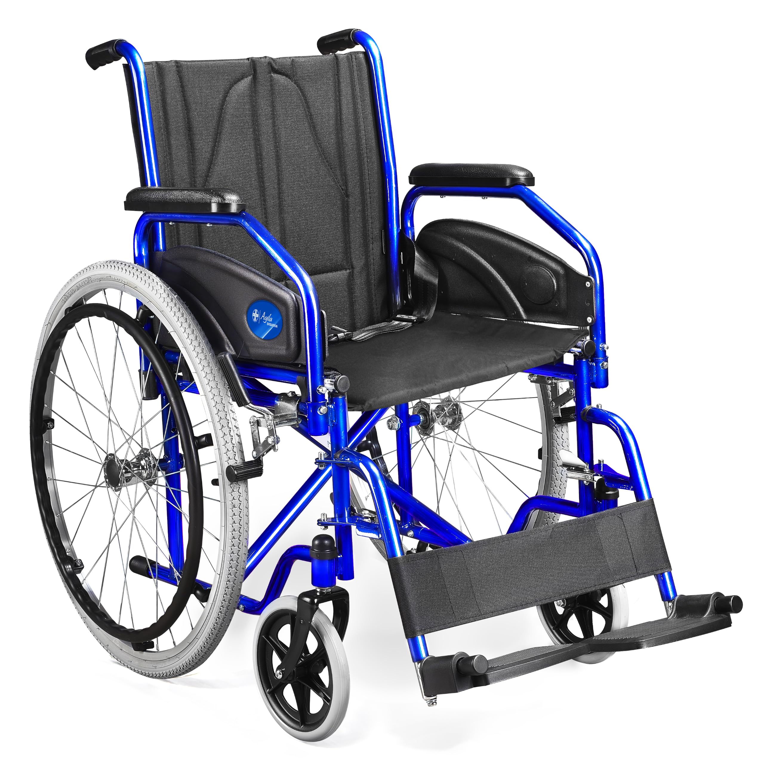 AIESI® Rollstuhl Faltbar leicht selbstfahrend für Behinderte und ältere Menschen AGILA EVOLUTION, Abnehmbare Armlehnen und Fußstützen, Sicherheitsgurt, Inflationspumpe, 24 Monate Garantie