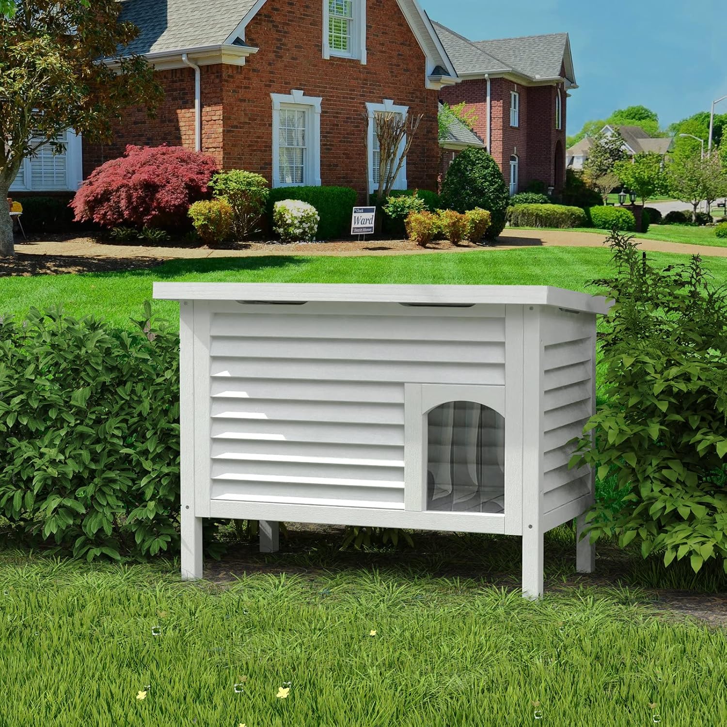 GDLF Outdoor Cat House Solid Wood Feral Cat Shelter with Waterproof Roof & Special Full Ventilation Design Keeps Multiple Felines Cool for Hot Summers 31.9" Lx18.9 Wx23.6 H