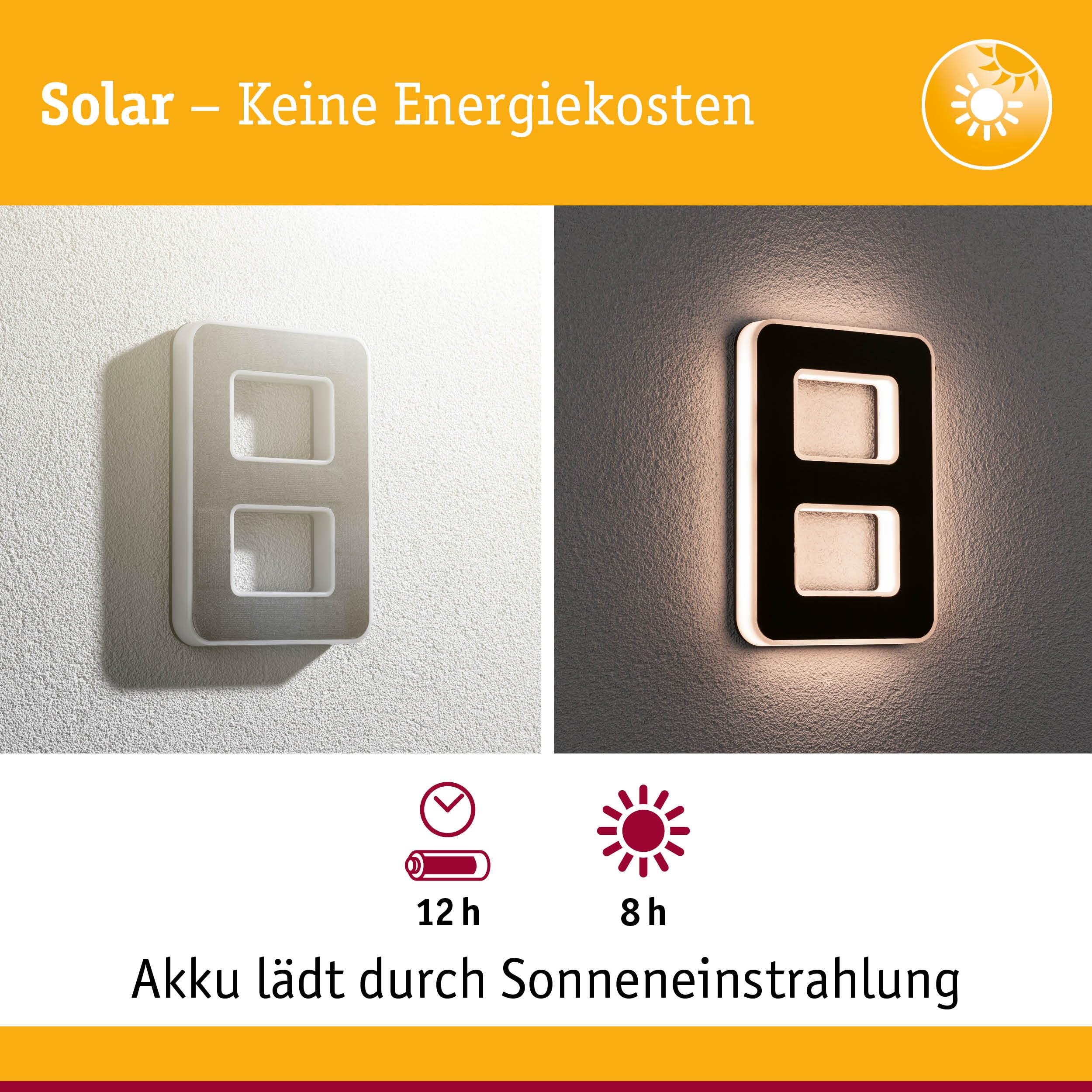 Paulmann 79849 LED Solar Hausnummer 8 IP44 Warmweiß Akku wechselbar incl. 1x0,2 Watt Solarleuchte Schwarz Solarlampe Kunststoff Solarlicht 3000 K
