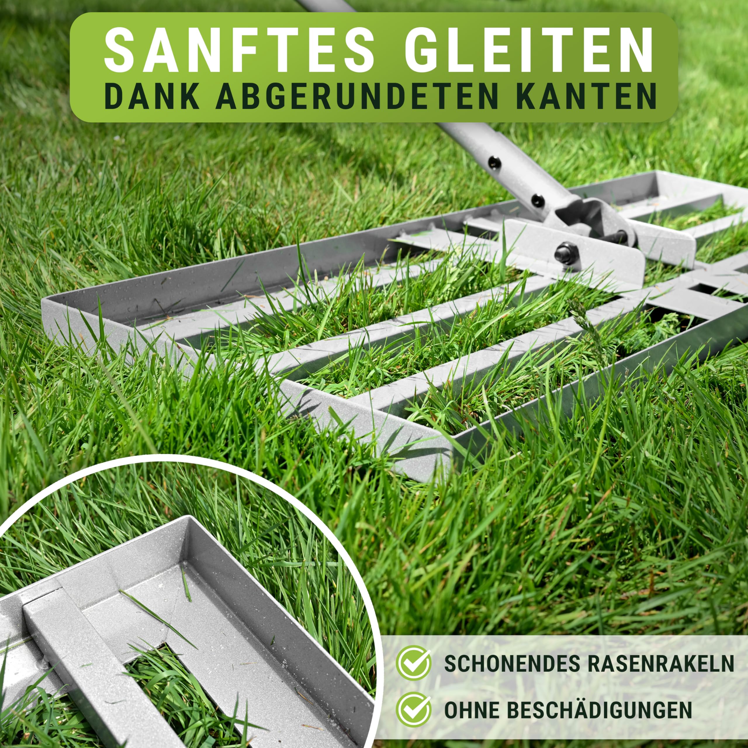 WENDOWERK® Rasen Rakel 80x30cm 2 Meter Stiel mit Gartenhandschuhe