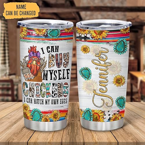 Miniatura 2 de Hyturtle Regalos personalizados para los amantes de los pollos  Vaso de acero inoxidable de 20 onzas con tapa I Can Buy Myself Chickens, idea de
