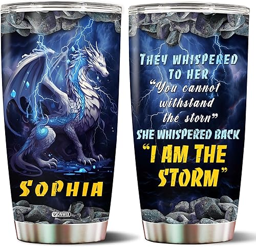 Vista 9 de Regalos personalizados de dragón azul para hombres, marido, papá, hijo, taza de café de 20 onzas, acero inoxidable, aislada con tapa, vaso de viaje