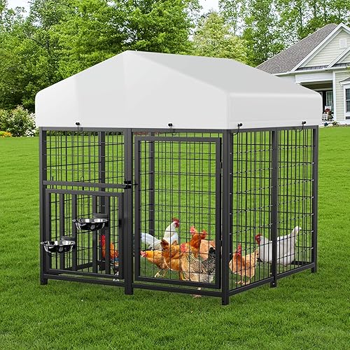 ROOMTEC Large Metal Chicken Coop, Walk-in Poultry Chicken Coops for 8 Chickens (4'L x 4'W x 4.25'H)