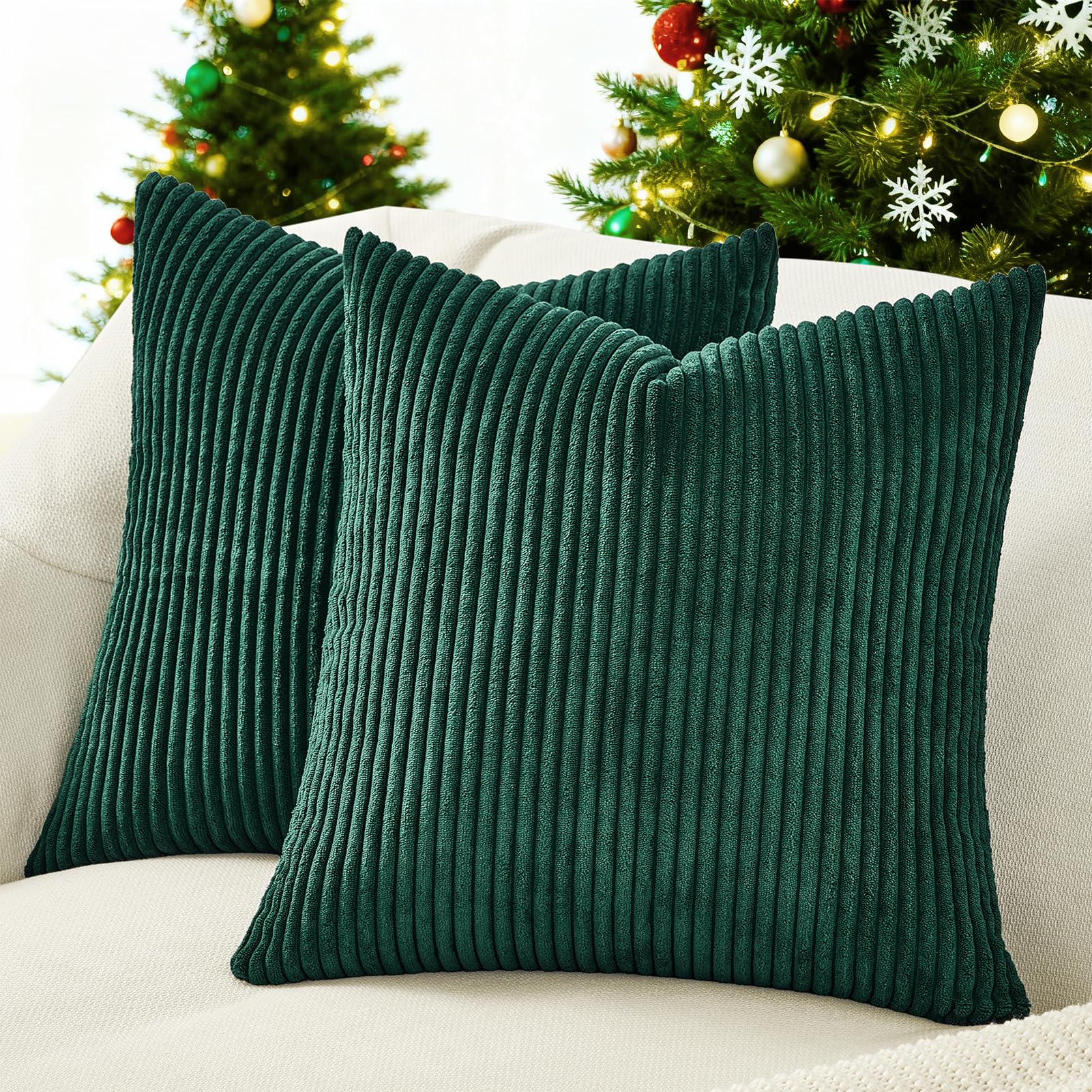Topfinel Kissenbezug 80x80 Dunkelgrün Kordsamt 2er Set Gestreiftes Muster Kissenbezüge Kissenhülle Dekokissen Sofakissen Couchkissen Dekokissen Zierkisse