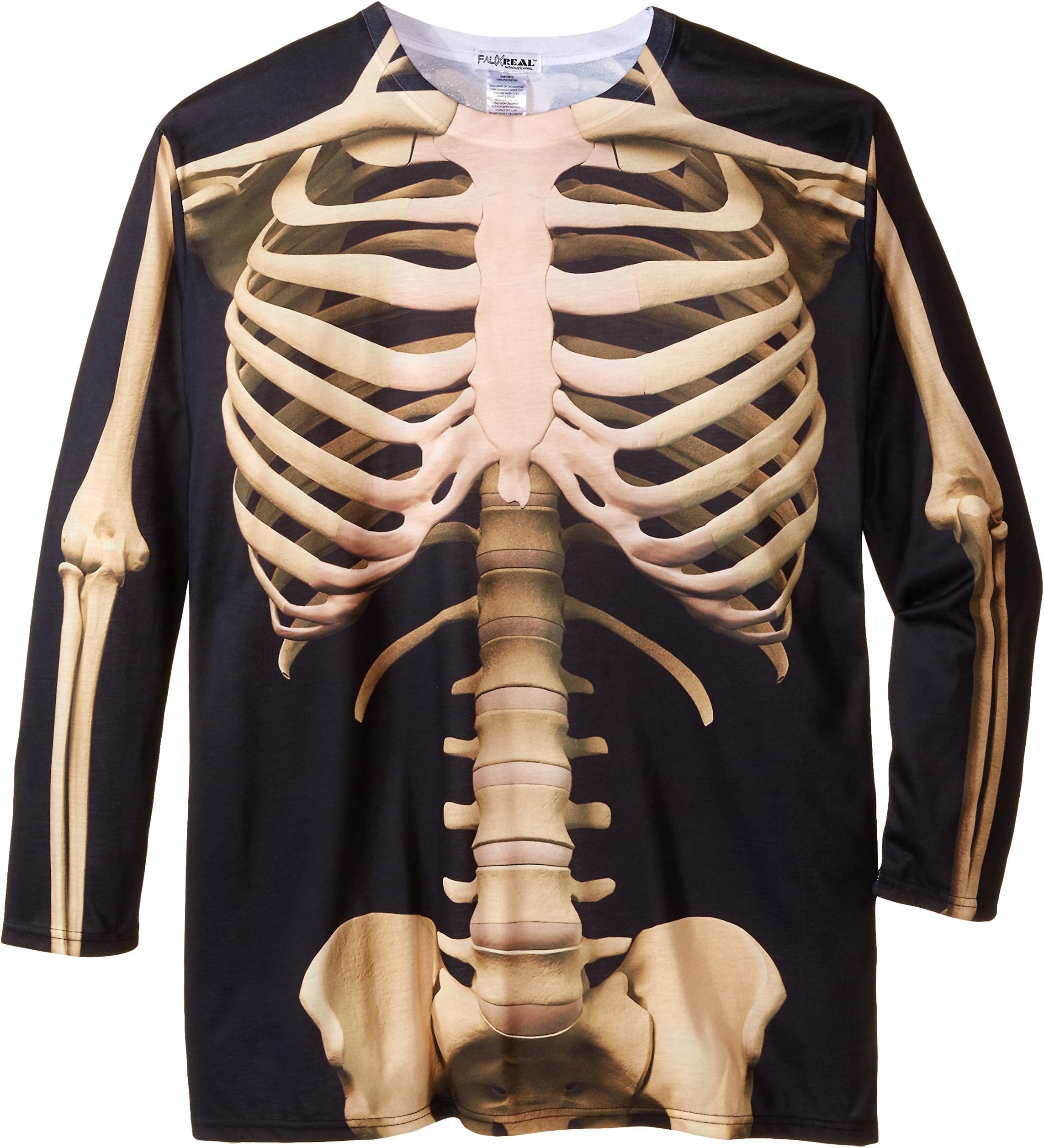 Faux Real Men's Halloween 3D Skeleton Photo-Realistic Long Sleeve T-Shirt