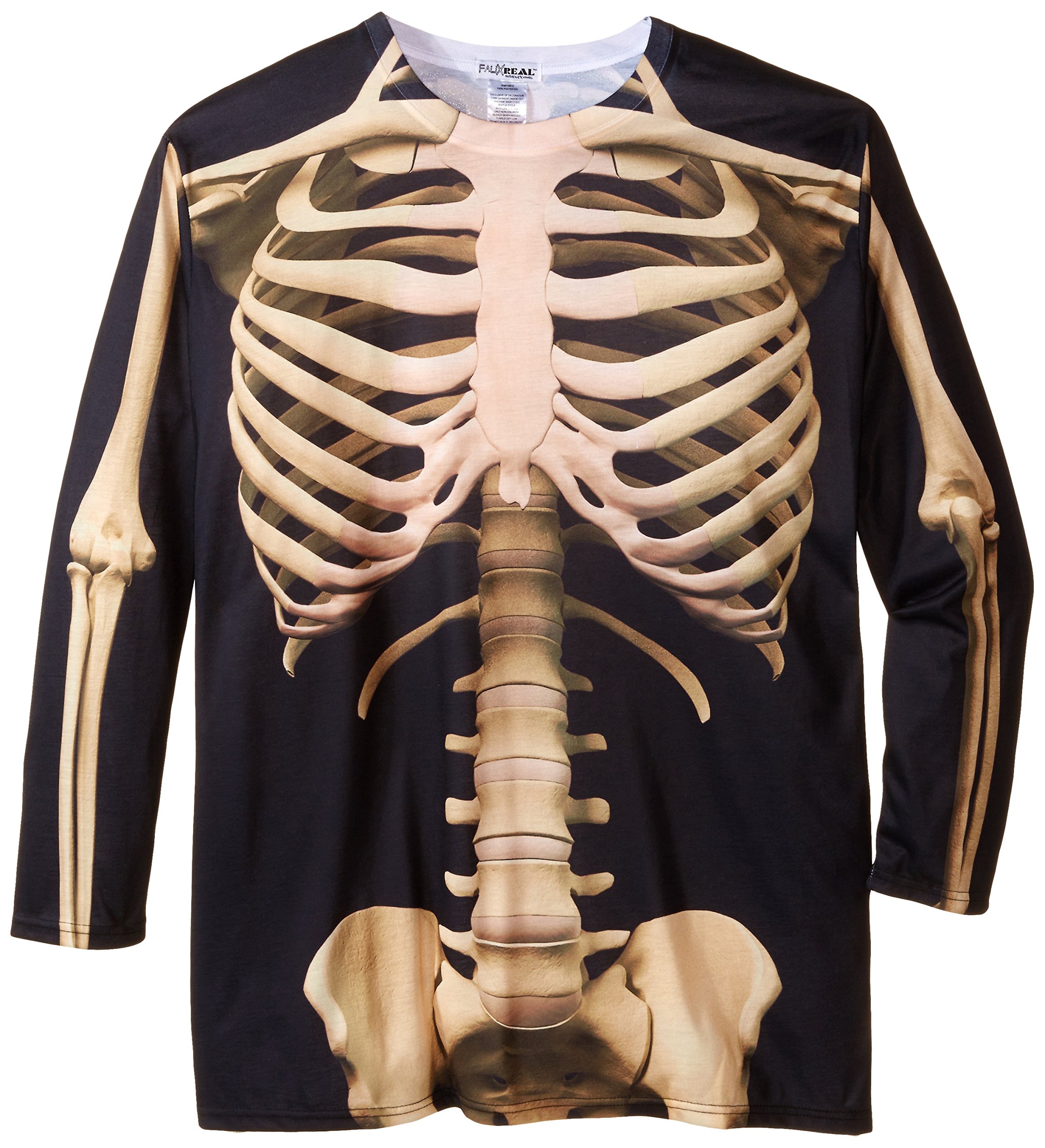 Faux Real Men's Halloween 3D Skeleton Photo-Realistic Long Sleeve T-Shirt