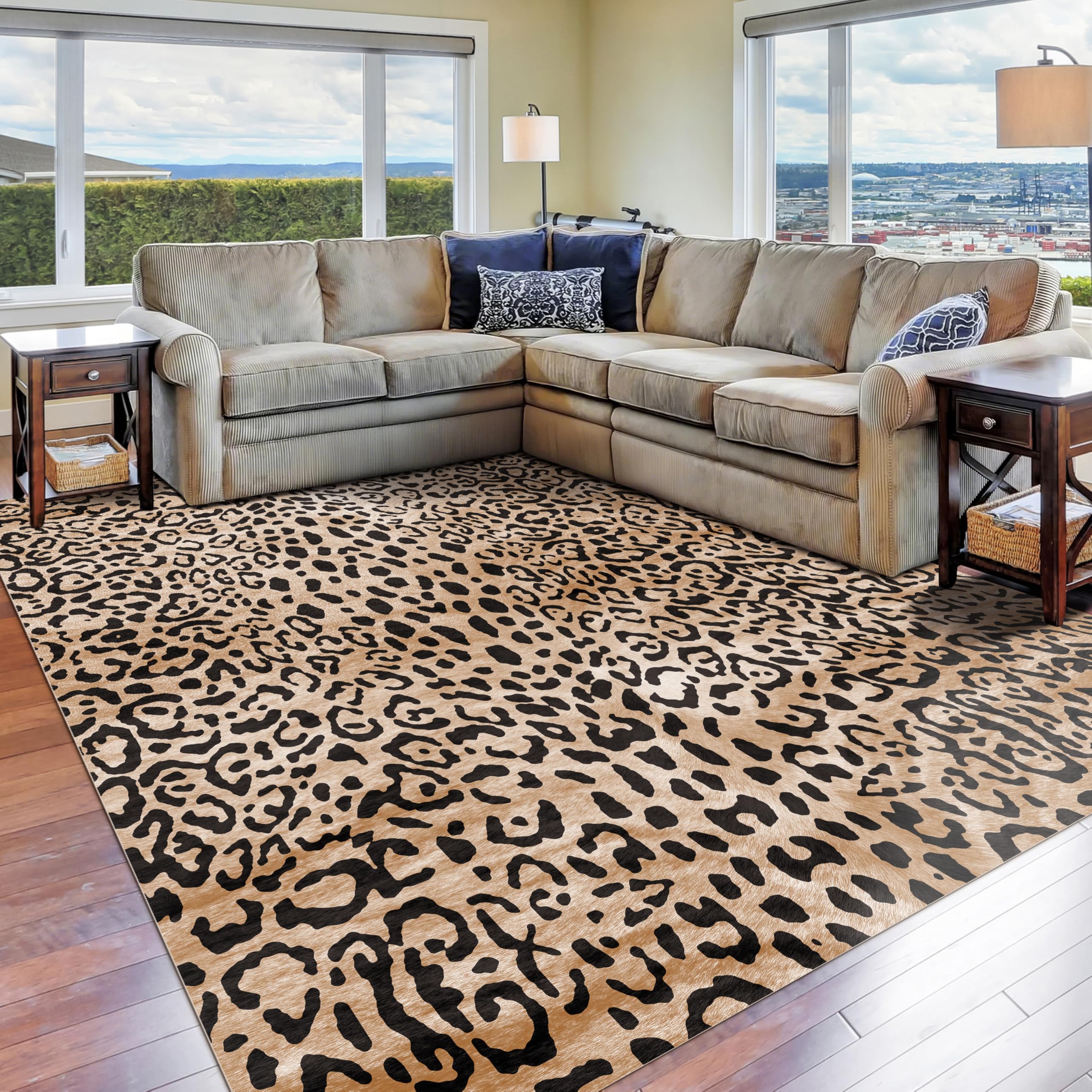 WARM HAVEN Leopard Print Area Rug, 5x7, Cheetah Gold