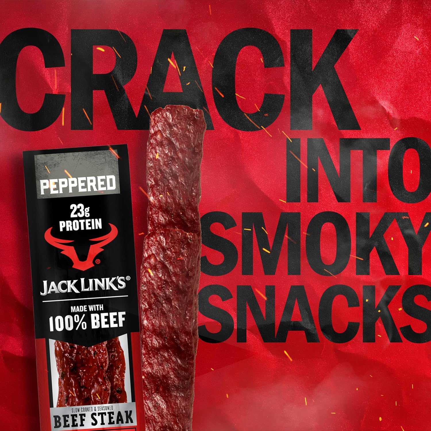 Jack Link's Peppered Beef Steaks - Ready to Eat Real Meat Protein Snacks - 23g Protein per Serving - Made with 100% Real Beef - (12 Pack) 2 oz Meat Snacks