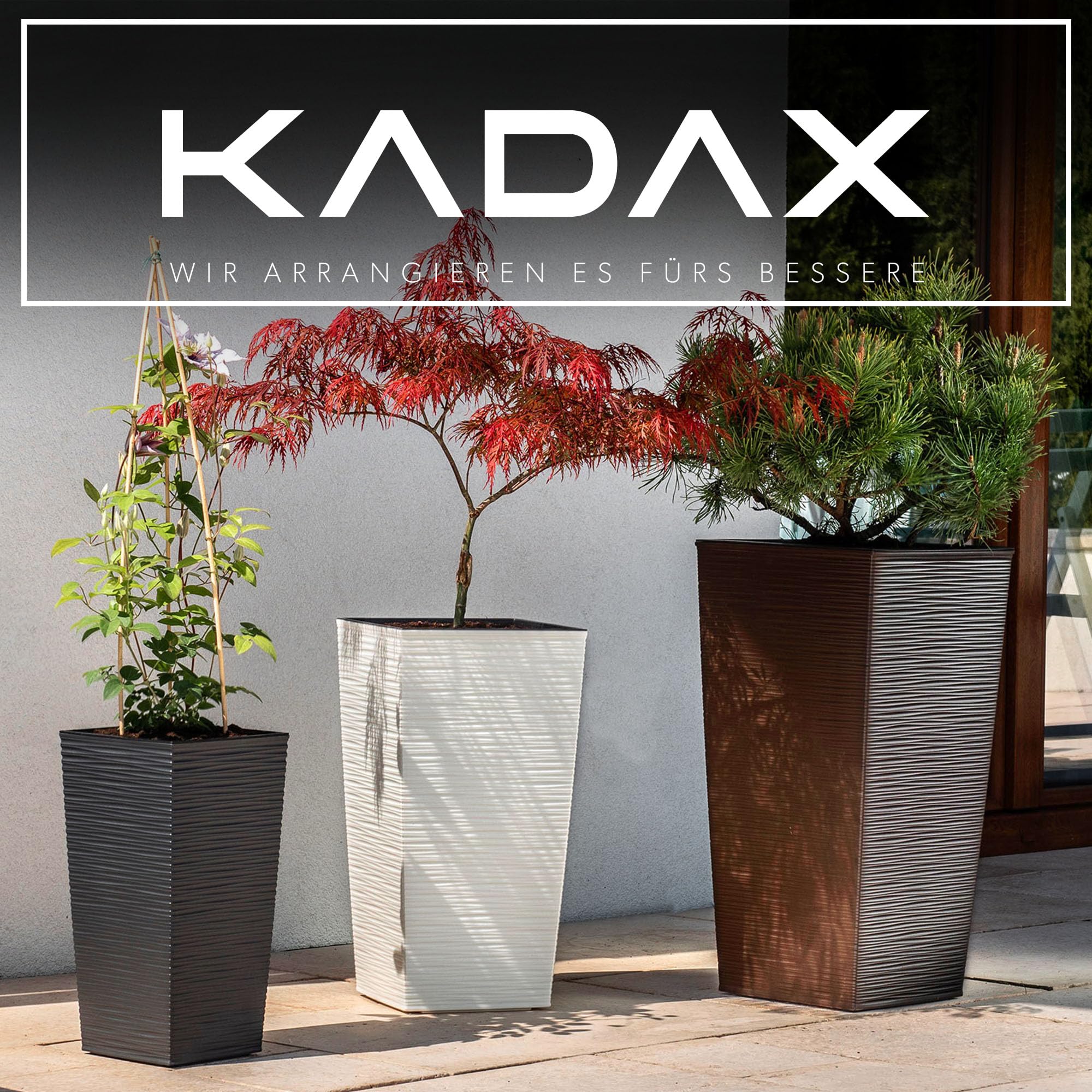 KADAX 3er Set Pflanzkübel mit Innentopf 36/46,5/57,5 cm Höhe, Grafit – wetterfeste & robuste Blumenkübel aus Kunststoff, Blumentöpfe für Innen- & Außenbereich
