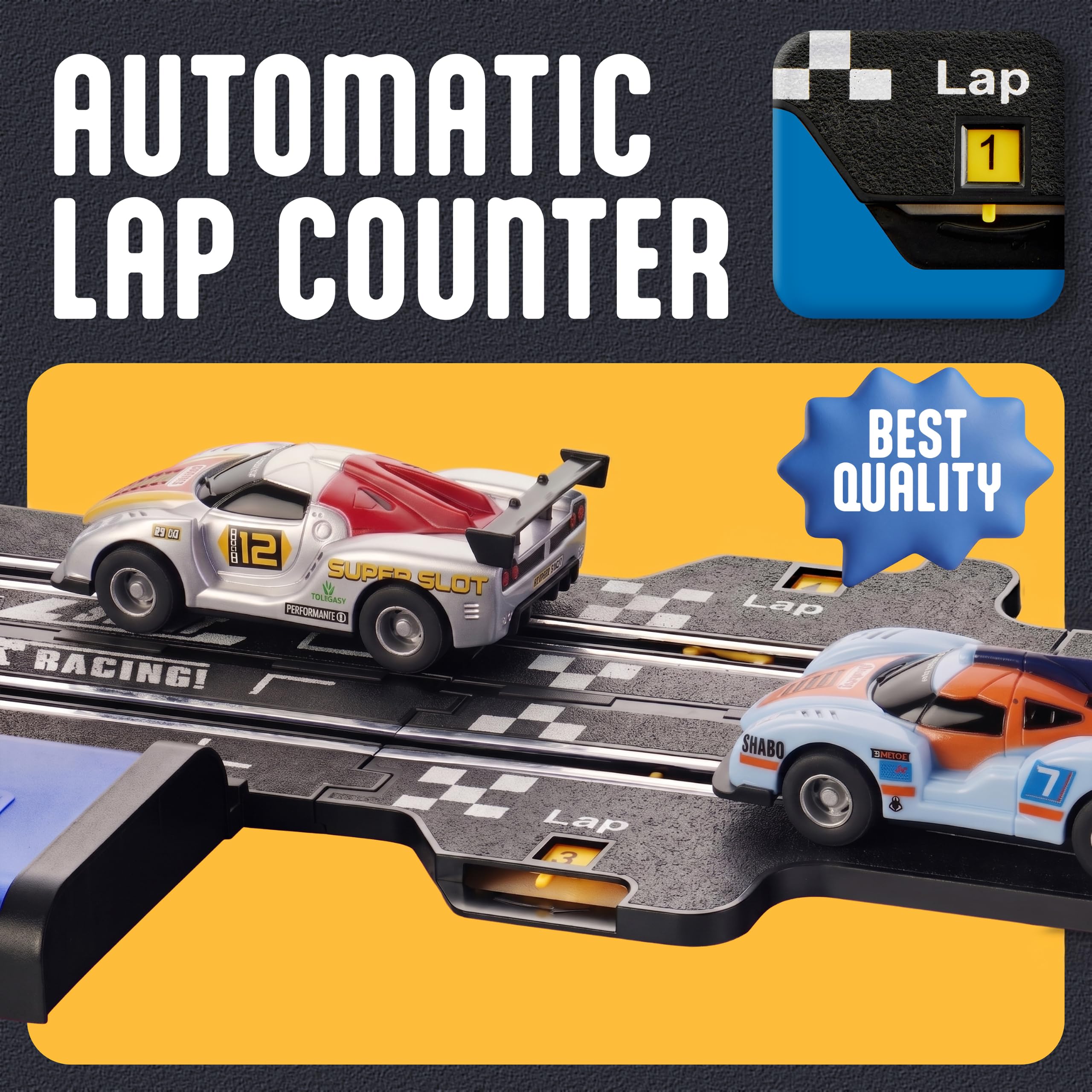 Ensembles de Piste de Course de Voiture à Fente pour Garçons Enfants, Piste de Course de Voiture à Batterie Ou Électrique avec 4 Voitures à Fente Haute Vitesse et 2 Manettes, Double