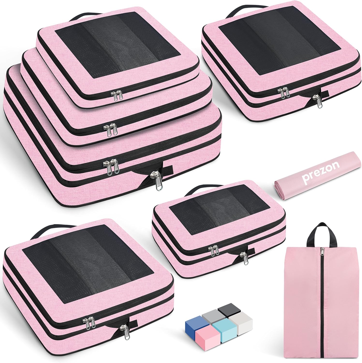 8 Set Compression Packing Cubes for Suitcases, Full Open & Visible Design, Luggage Organizer Bags Set for Carry on, Travel Essentials Travel Gifts for Women with Laundry Bag and Shoe bag 8 Set Compression Packing Cubes for Suitcases, Full Open & Visible Design, Luggage Organizer Bags Set for Carry on, Travel Essentials Travel Gifts for Women with Laundry Bag and Shoe bag