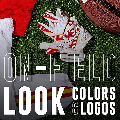 Miniatura 4 de Franklin Sports - Guantes de receptor de fútbol americano juvenil con logos de equipos de la NFL, palma de silicona, todos los tamaños juveniles,