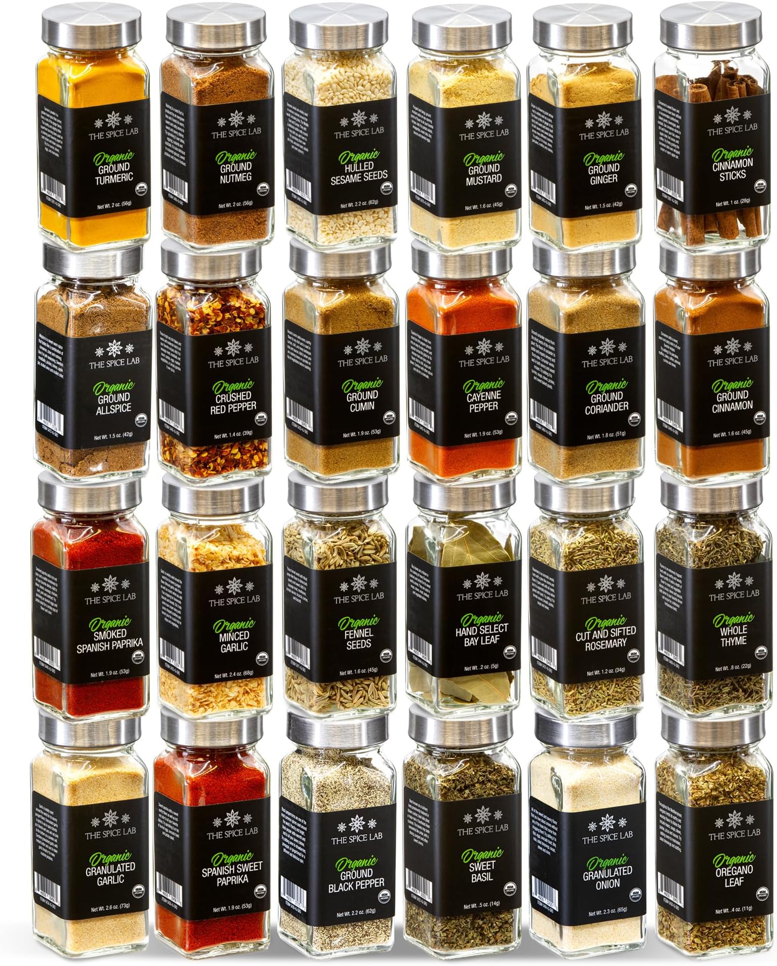 The Spice Lab Ultimate Organic Spices and Seasonings Set - 24 French Jars Starter Spice Kit for Cooking, Grilling & BBQ - Variety Pack with Unique Glass Jars - Gourmet Seasoning Gift Set for All Chefs