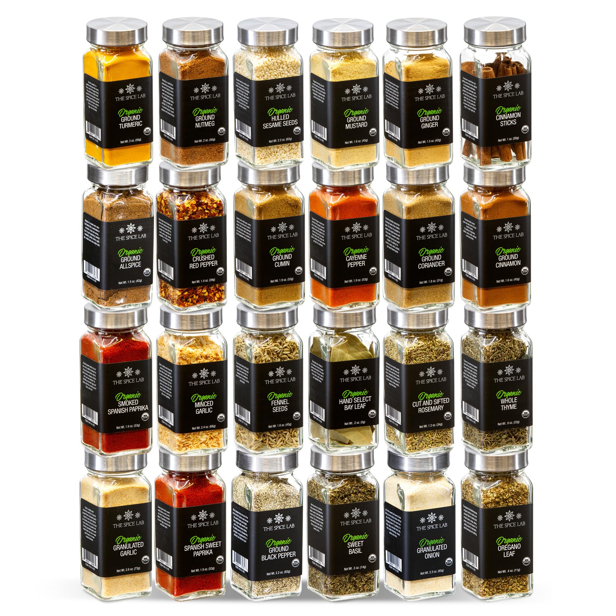 The Spice Lab Ultimate Organic Spices and Seasonings Set - 24 French Jars Starter Spice Kit for Cooking, Grilling & BBQ - Variety Pack with Unique Glass Jars - Gourmet Seasoning Gift Set for All Chefs