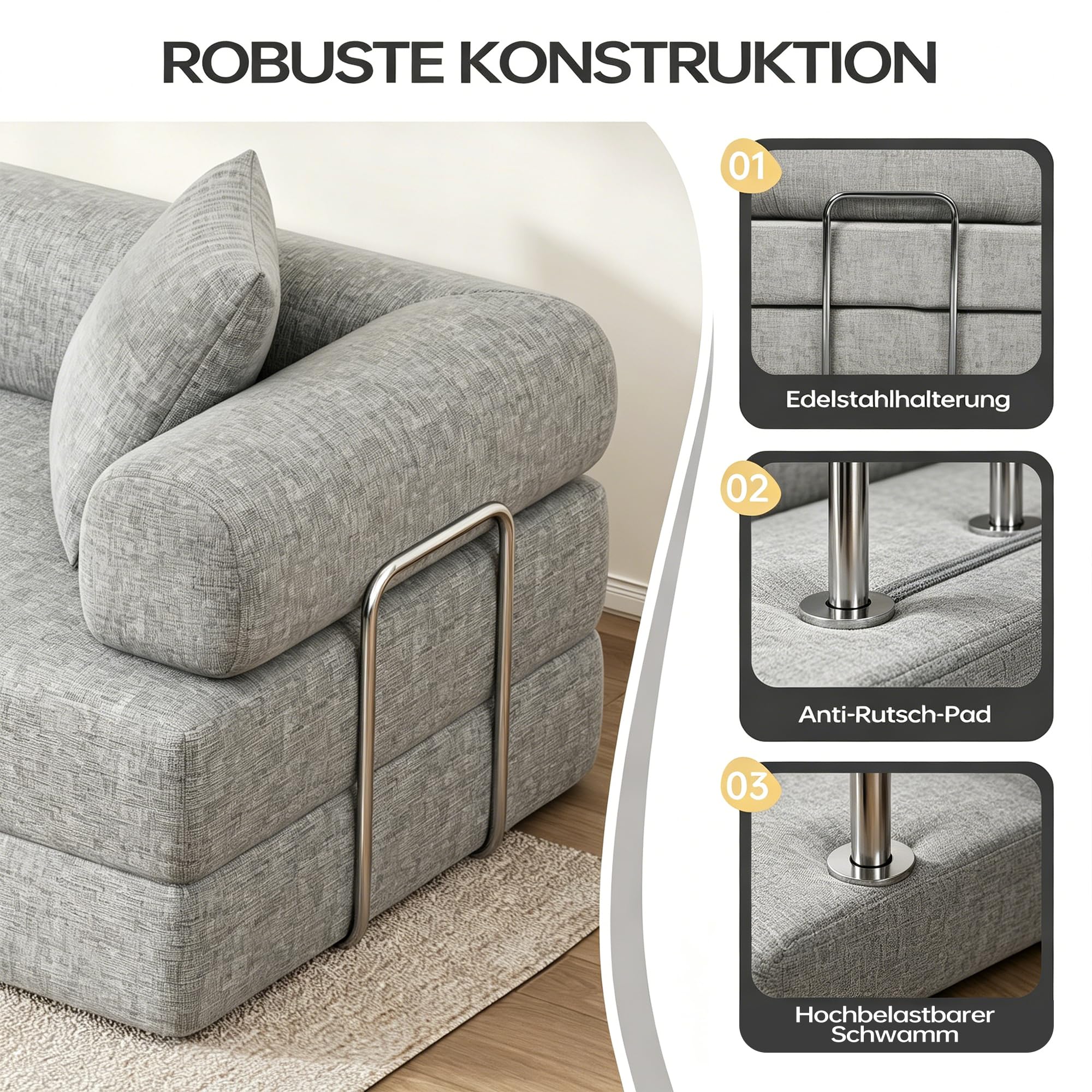 DURASPACE Faltbares 2-3 Sitzer Klappbar Schlafsofa Gästebett 200cm | Bequemer Ausklappbarer Futon, Modularer Bodensofa ohne Federkern für das Wohnzimmer