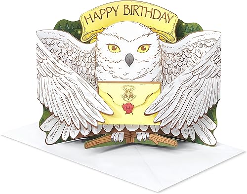 Miniatura 6 de American Greetings Tarjeta de cumpleaños desplegable de Harry Potter Hedwig, divertida nota secreta de cumpleaños incluida (llena de magia)