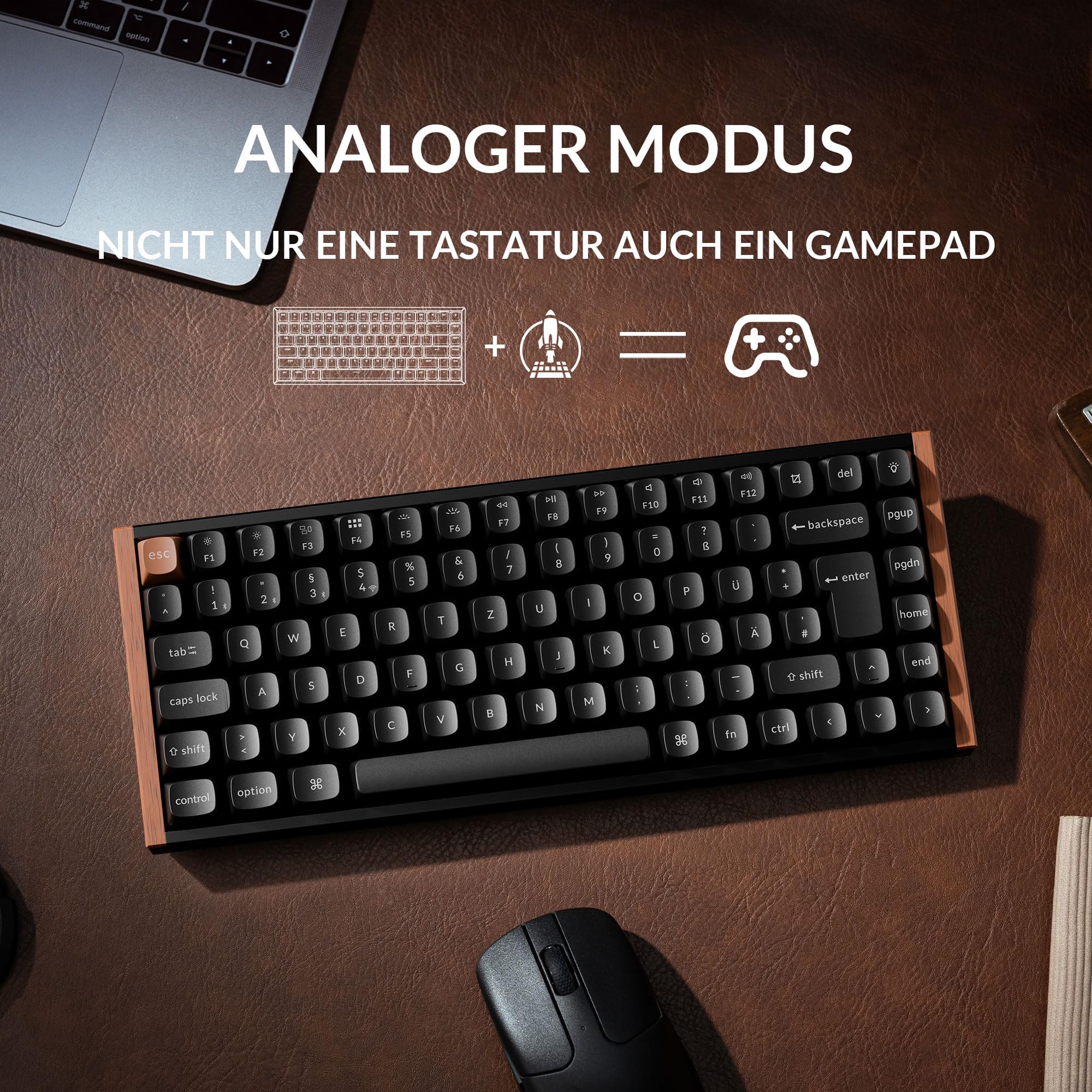 Keychron K2 HE Wireless-Tastatur, 75% DE-ISO-Layout, 2,4 GHz/Bluetooth 5.2, Gamer-Tastatur Magnetic Dual-Track Gateon Nebel für Mac/Windows, Sonderedition - Schwarz