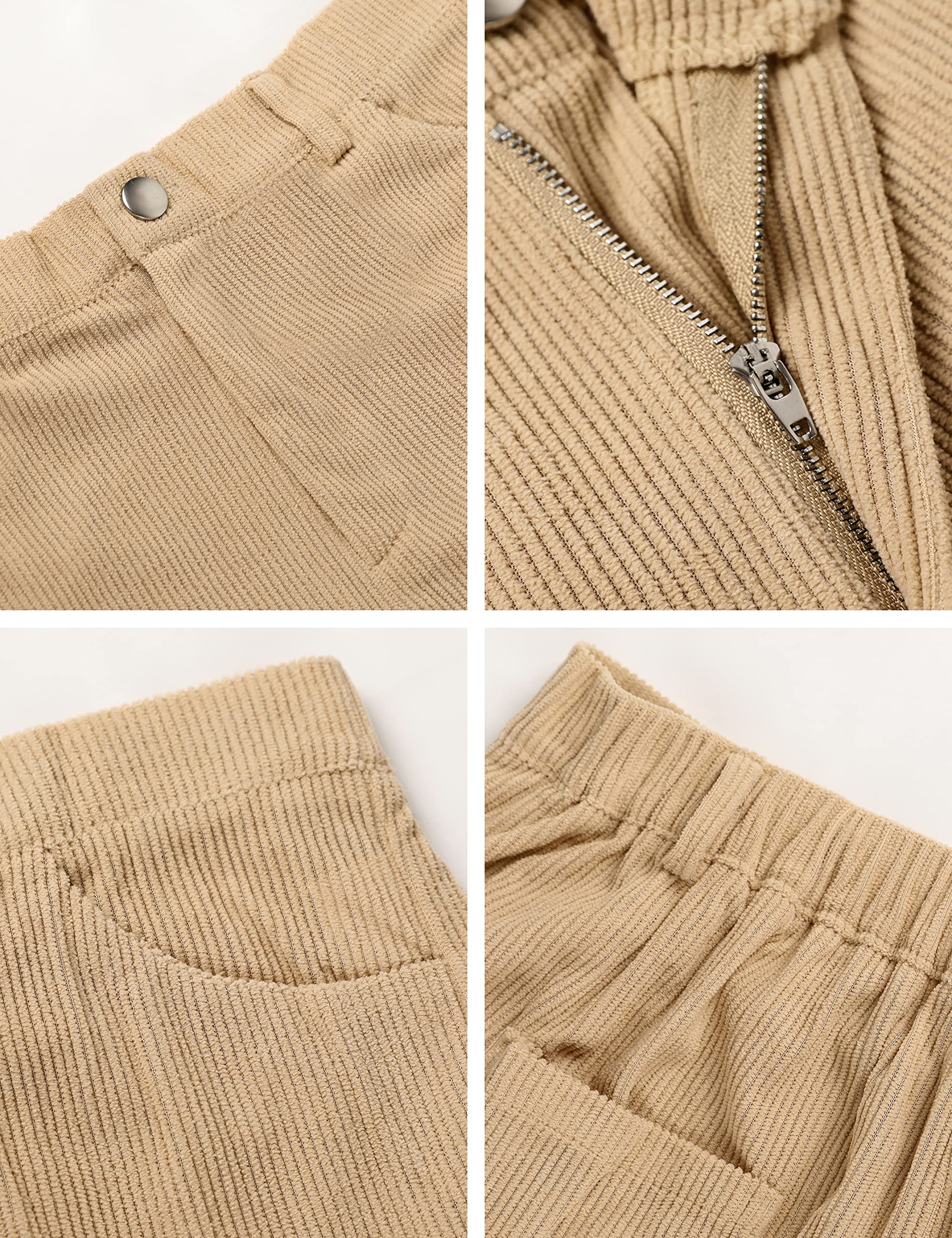 SCUSTY Women's Vintage Corduroy High Elastic Waist Wide Leg Pocketed Pants Trouser