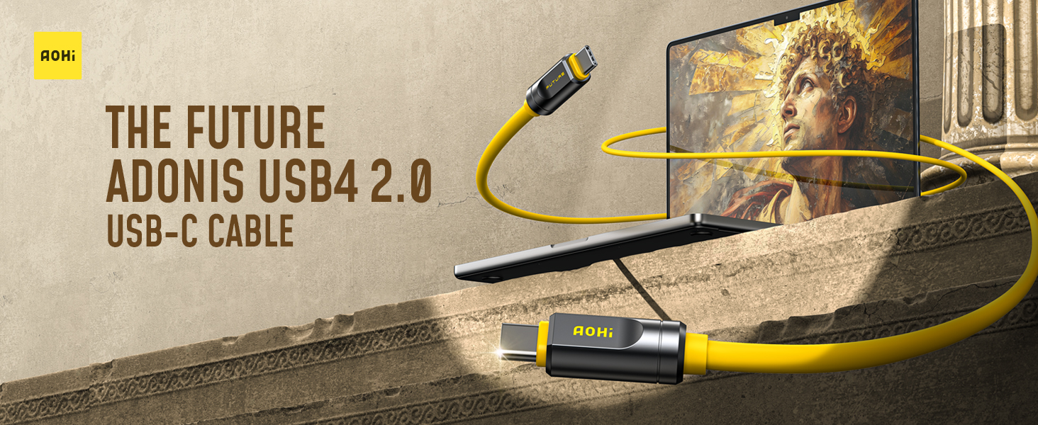 Image of AOHI 80Gb /s USB4 2.0 Cable 3.3FT with up to 120Gbps Bandwidth Boost Dual 8K /4K Display 240W PD 3.1 Fast Charging The Future Adonis for Mac mini M4 Pro MacBook iPhone 17 Pro Max, SSD,Docking, Yellow