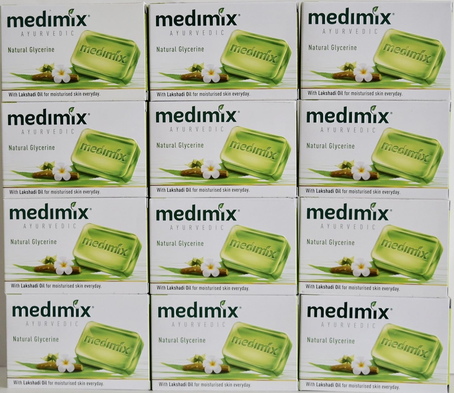 Medimix Herbal Handmade Ayurvedic Soap with Natural Glycerine With Lakshadi Oil for Dry Skin Pack of 12 (12 x 125 g)