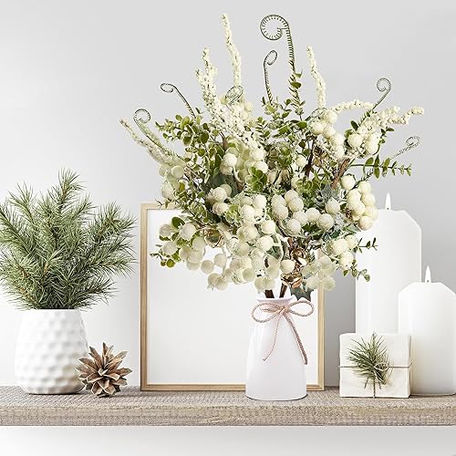 Miniatura 2 de Sggvecsy 6 púas artificiales de bayas de Navidad de 16.9 pulgadas, ramas de bayas de acebo de Navidad esmeriladas con tallos de eucalipto, campanas